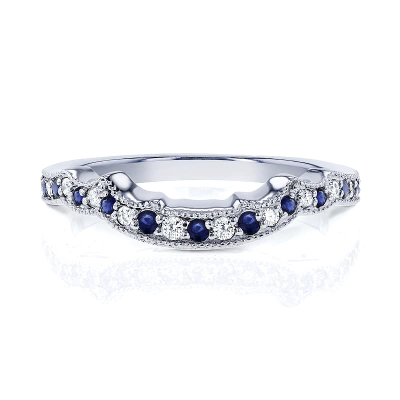 Annello by Kobelli 14k White Gold 1/5ct TCW Sapphire and Diamond Contour Wedding Ring (G-H, I1-I2)