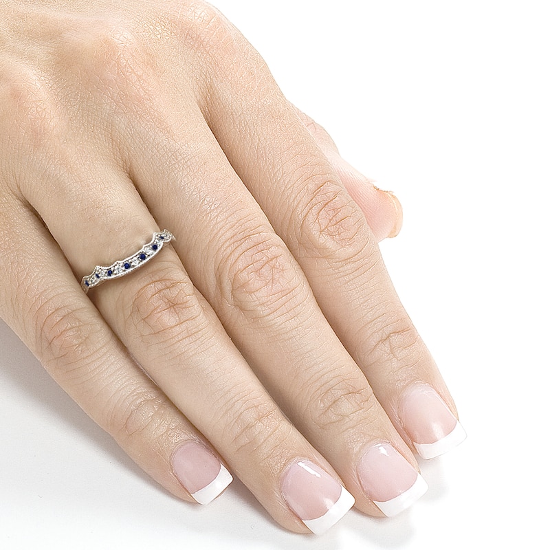 Annello by Kobelli 14k White Gold 1/5ct TCW Sapphire and Diamond Contour Wedding Ring (G-H, I1-I2)