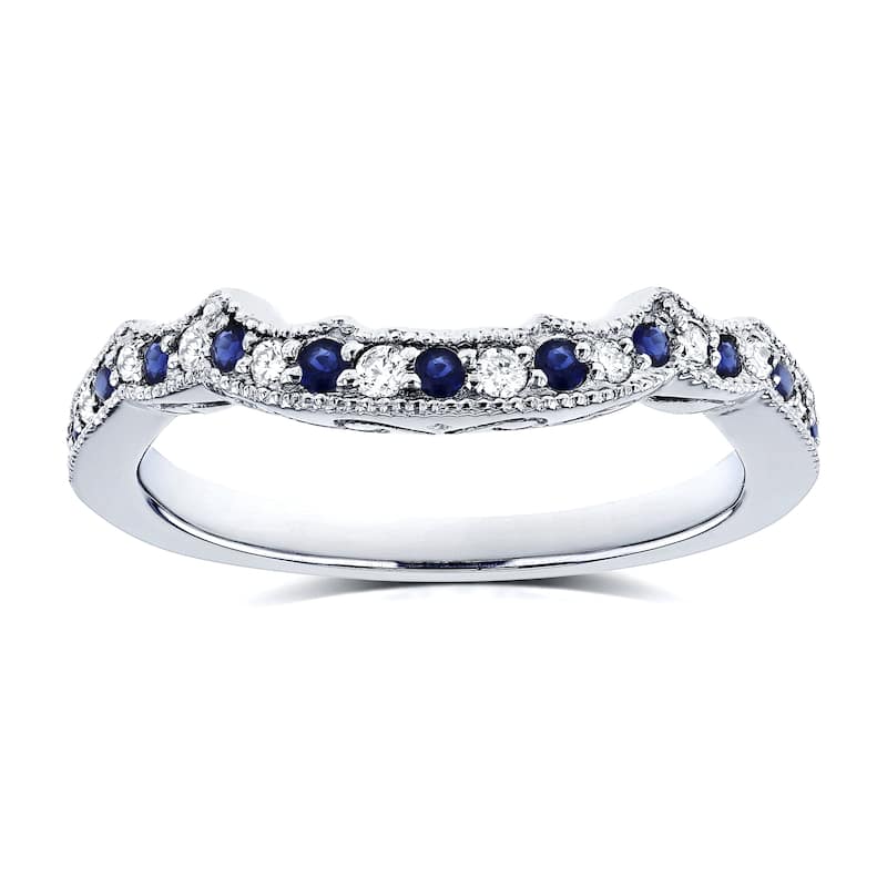 Annello by Kobelli 14k White Gold 1/5ct TCW Sapphire and Diamond Contour Wedding Ring (G-H, I1-I2)