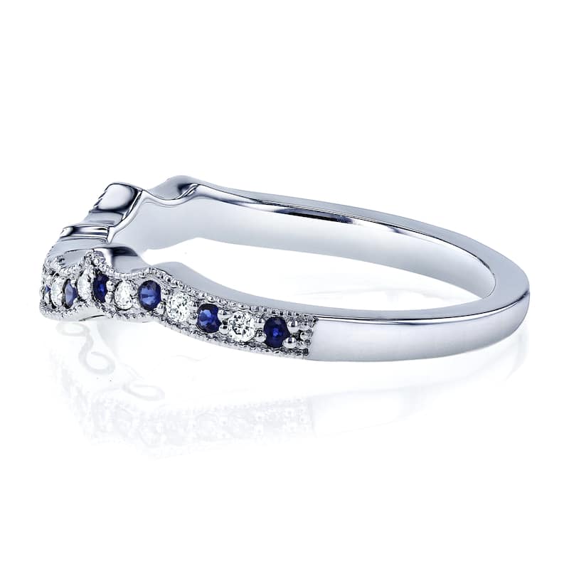 Annello by Kobelli 14k White Gold 1/5ct TCW Sapphire and Diamond Contour Wedding Ring (G-H, I1-I2)