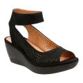 Women's Clarks Reedly Salene Wedge Ankle Strap Black Goat Nubuck