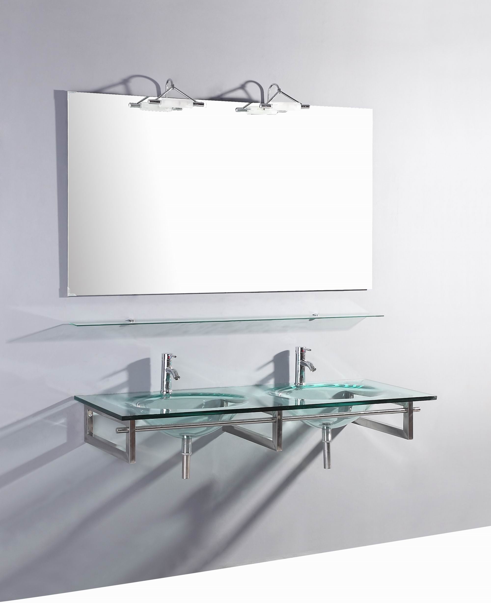 55inch Belvedere Modern Wall Mounted Glass Double Bathroom Vanity