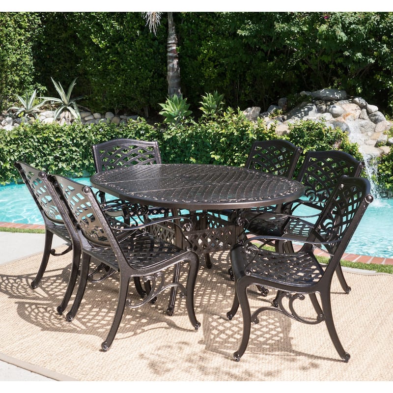 Windley Outdoor Expandable Aluminum Dining Set with Umbrella Hole by Christopher Knight Home - Hammered Bronze - 5-Piece Sets