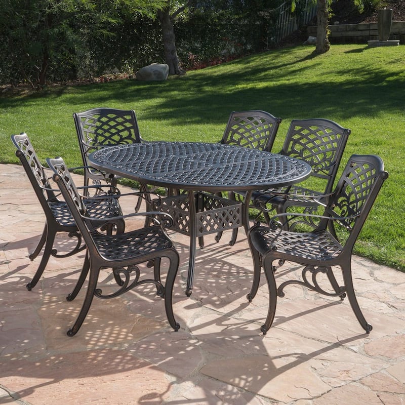 Windley Outdoor Expandable Aluminum Dining Set with Umbrella Hole by Christopher Knight Home