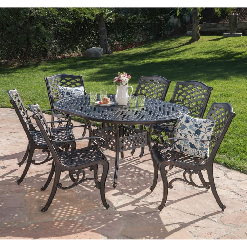 Windley Outdoor Expandable Aluminum Dining Set with Umbrella Hole by Christopher Knight Home