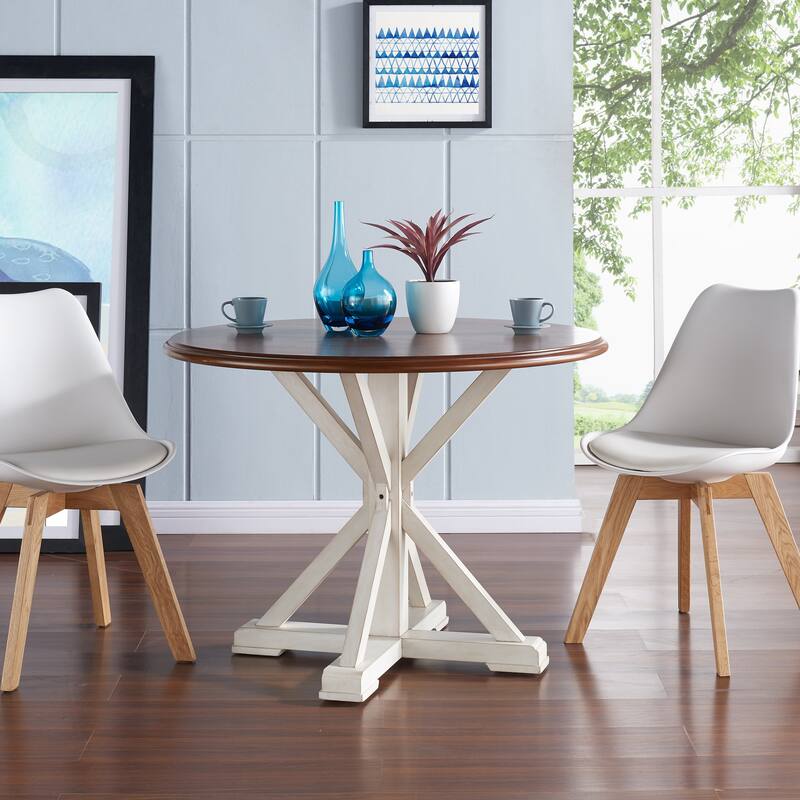 SEI Furniture Oriaga Antique White Round Pedestal Dining Table