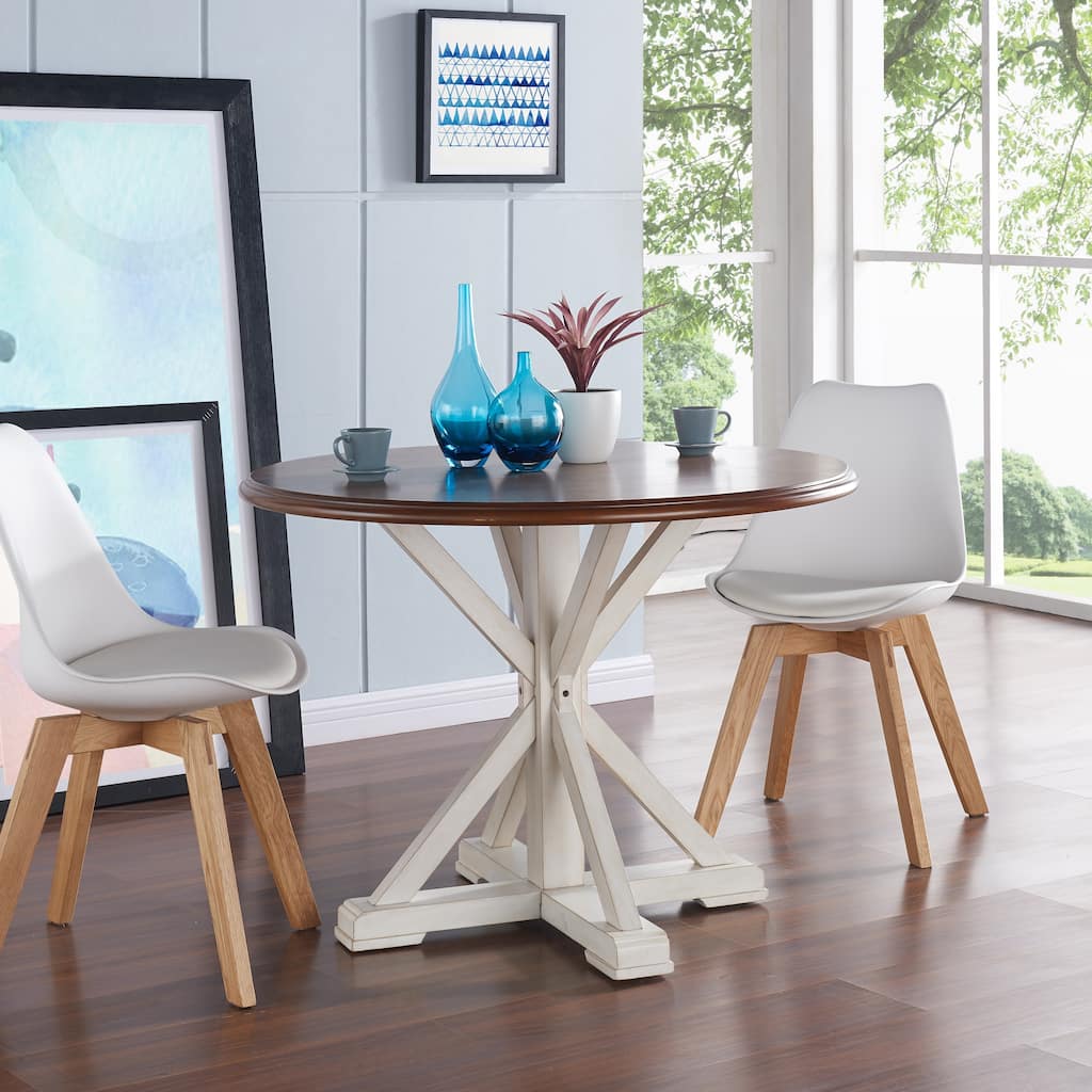 SEI Furniture Oriaga Antique White Round Pedestal Dining Table