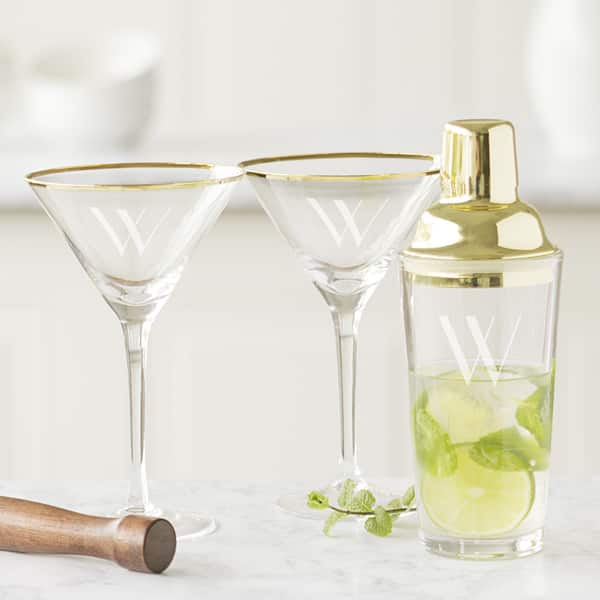 Personalized Gold Cocktail Shaker Set with Gold Rim Martini