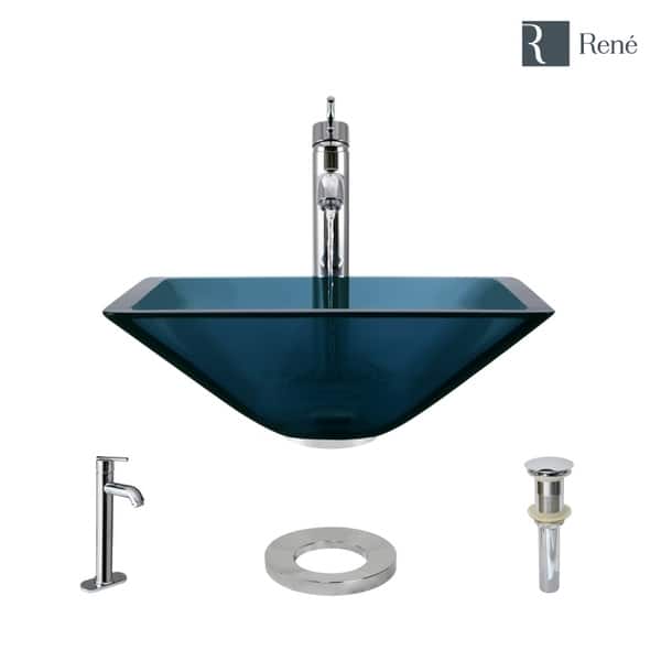 R55003CELR97001 Celeste Colored Glass Vessel Sink with Faucet, Sink