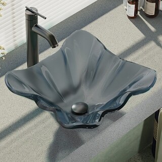 R5-5012-R9-7001 Frosted Glass Vessel Sink with Faucet, Sink Ring, and Pop-Up Drain