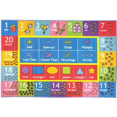 KC Cubs Math Symbols, Numbers, and Shapes Multicolor Educational Area Rug