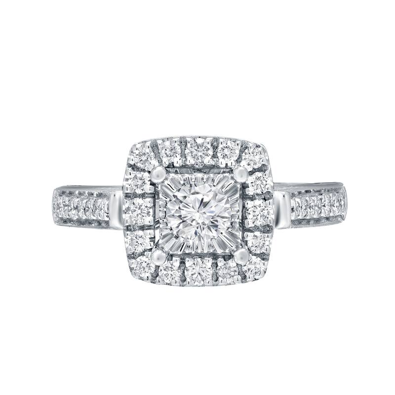 Round 7/8ct TDW Diamond Halo Engagement Ring in 14k Gold by Auriya (H-I, I1-I2)
