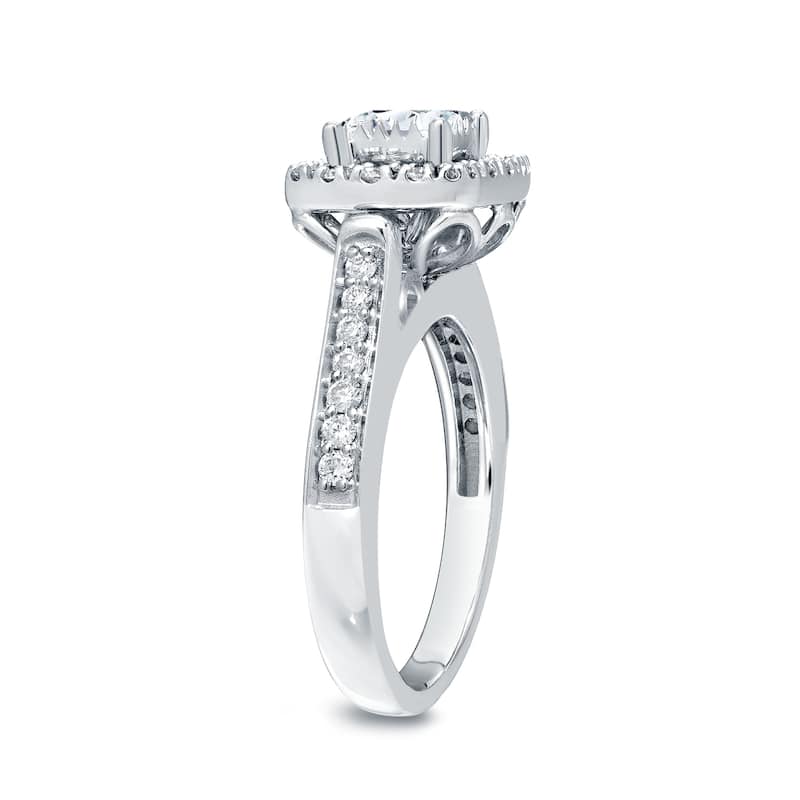 Round 7/8ct TDW Diamond Halo Engagement Ring in 14k Gold by Auriya (H-I, I1-I2)