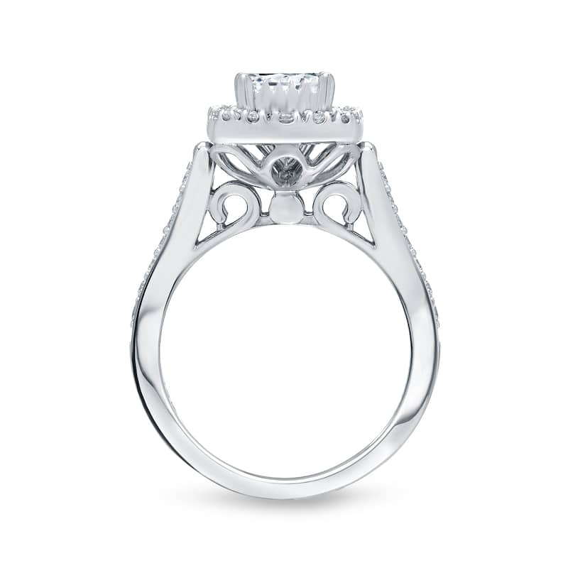 Round 7/8ct TDW Diamond Halo Engagement Ring in 14k Gold by Auriya (H-I, I1-I2)