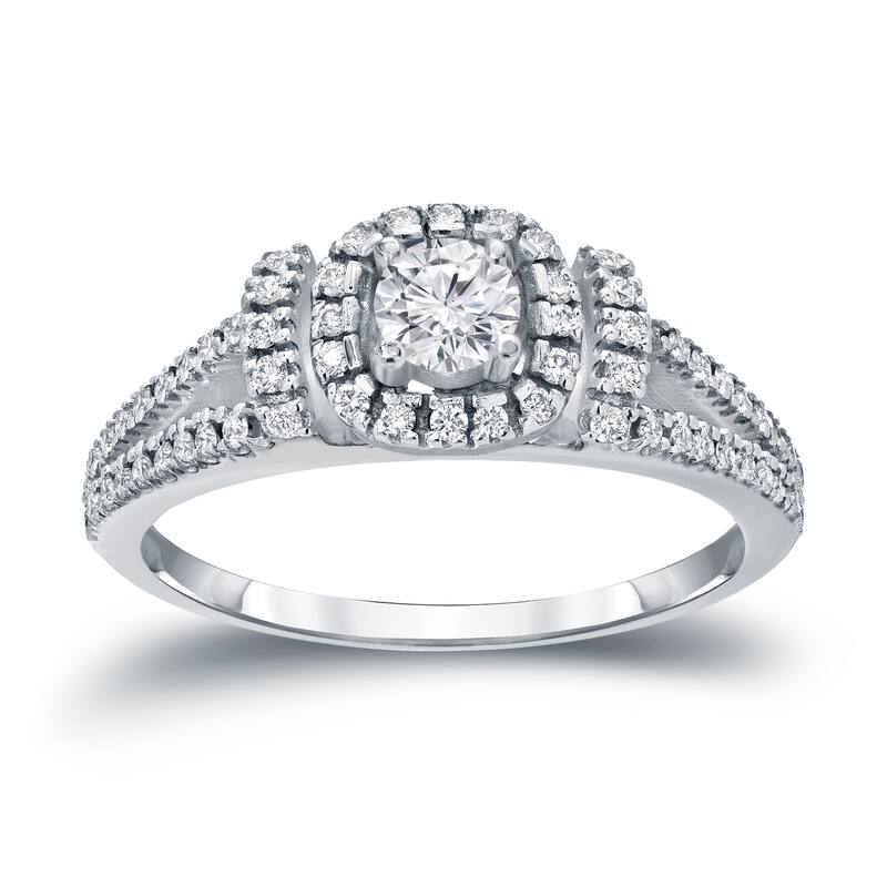 Round 1/2ct TDW Diamond Halo Engagement Ring in 14k Gold by Auriya