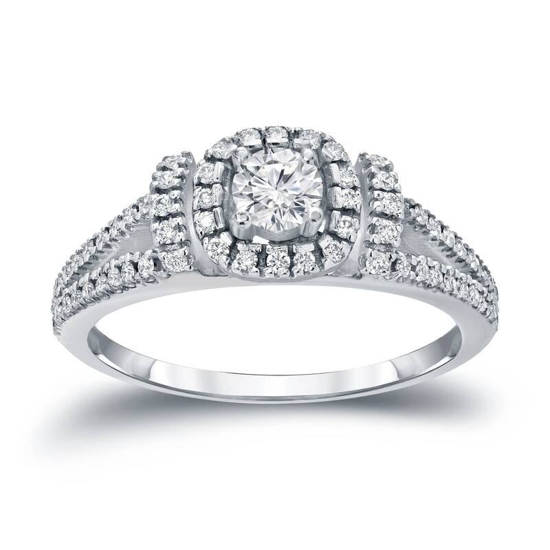 Round 1/2ct TDW Diamond Halo Engagement Ring in 14k Gold by Auriya