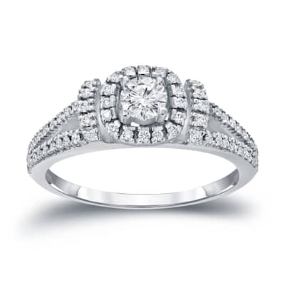 Round 1/2ct TDW Diamond Halo Engagement Ring in 14k Gold by Auriya