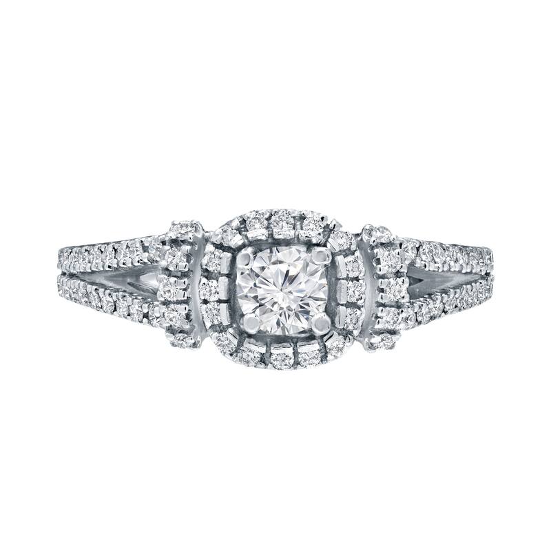 Round 1/2ct TDW Diamond Halo Engagement Ring in 14k Gold by Auriya