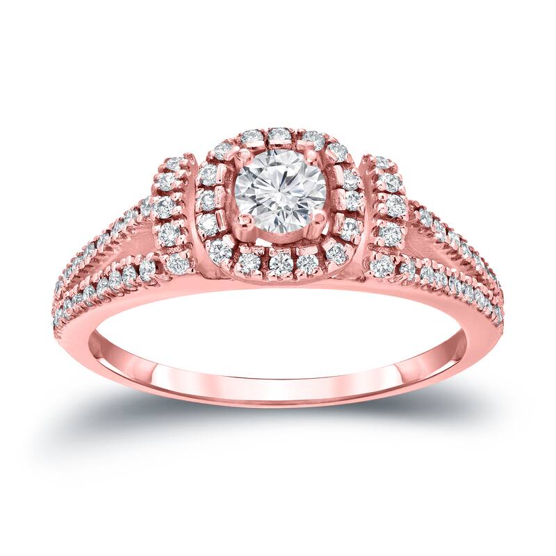 Round 1/2ct TDW Diamond Halo Engagement Ring in 14k Gold by Auriya