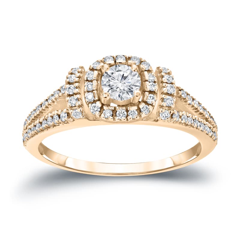 Round 1/2ct TDW Diamond Halo Engagement Ring in 14k Gold by Auriya