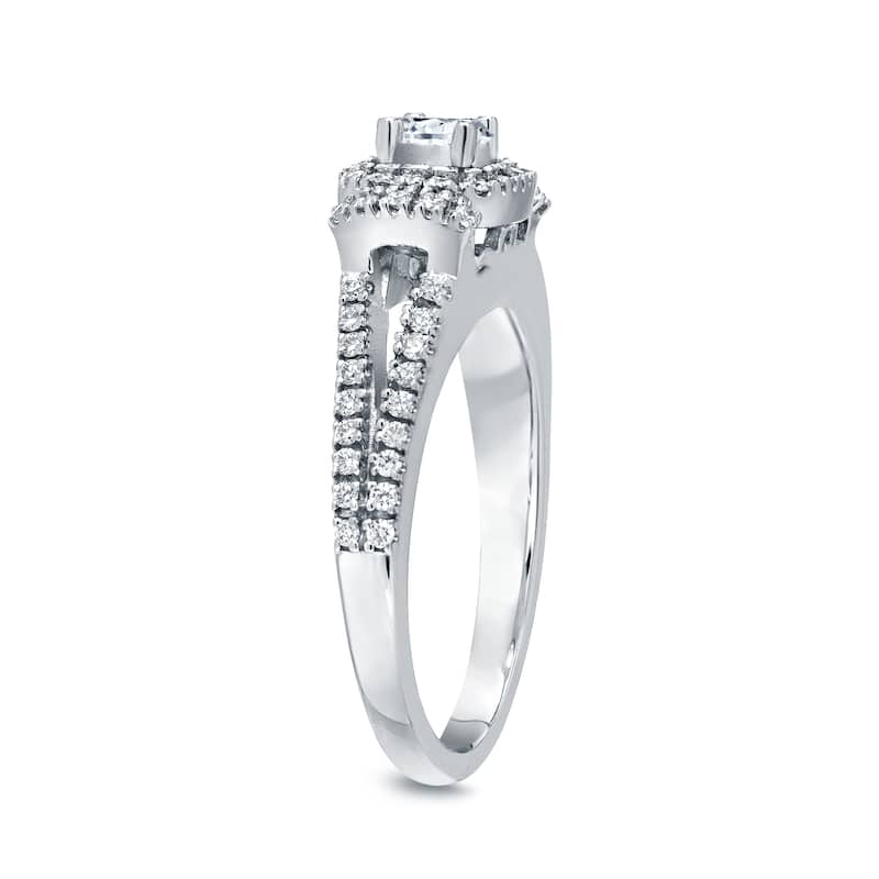 Round 1/2ct TDW Diamond Halo Engagement Ring in 14k Gold by Auriya