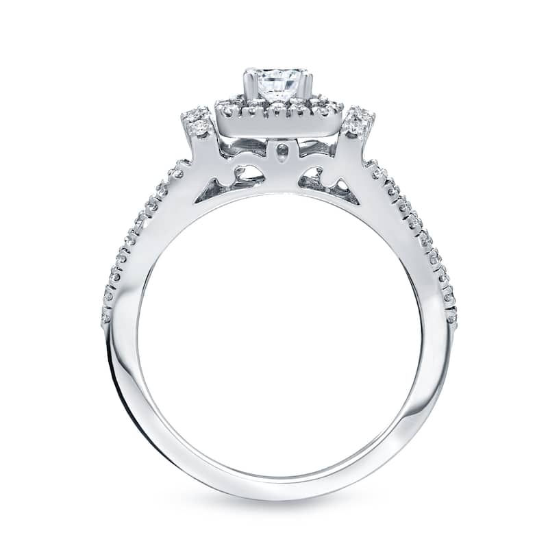 Round 1/2ct TDW Diamond Halo Engagement Ring in 14k Gold by Auriya