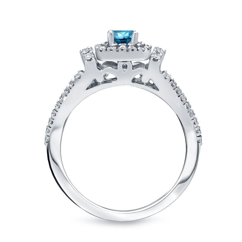14k Gold Round 1/2ct TDW Split Shank Blue Diamond Halo Engagement Ring by Auriya (H-I, I1-I2)