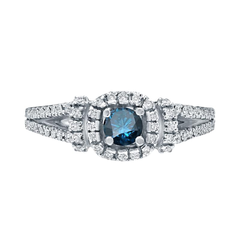 14k Gold Round 1/2ct TDW Split Shank Blue Diamond Halo Engagement Ring by Auriya (H-I, I1-I2)