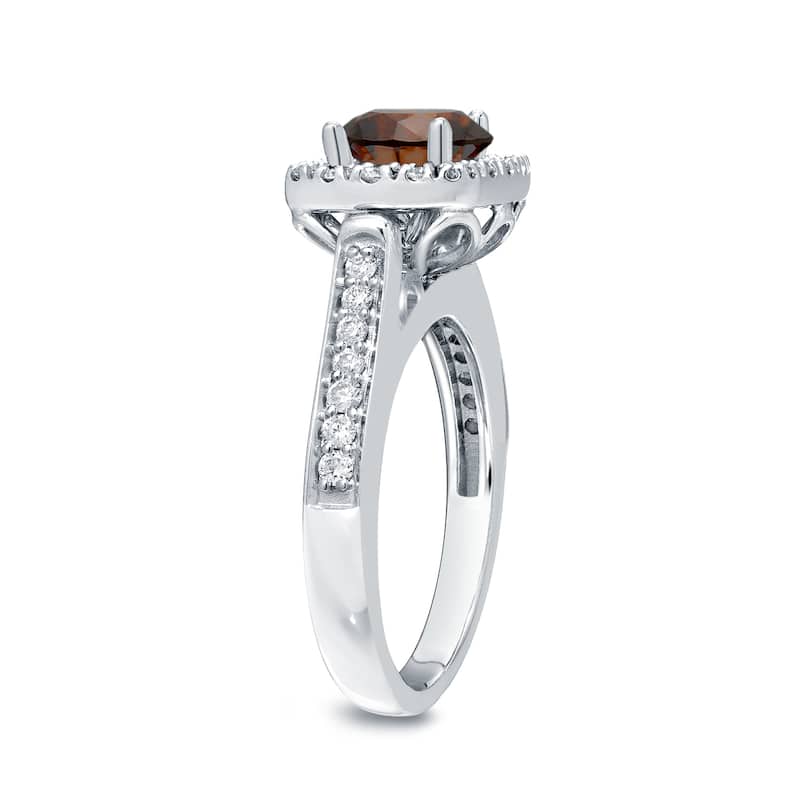 Round 7/8ct TDW Brown Diamond Halo Engagement Ring in 14k Gold by Auriya