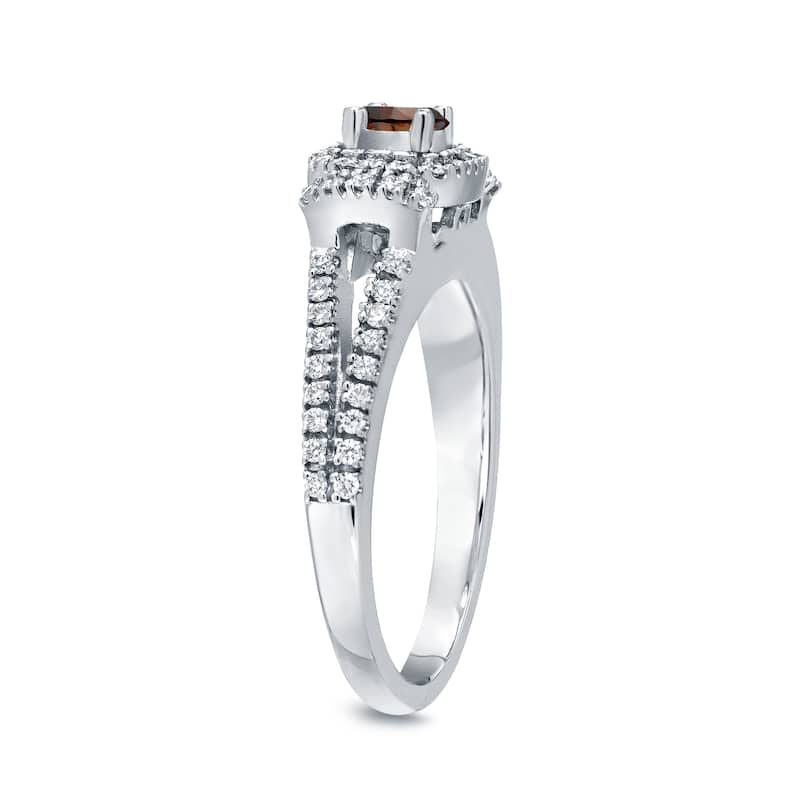 14k Gold Round 1/2ct TDW Split Shank Brown Diamond Halo Engagement Ring by Auriya (I1-I2)
