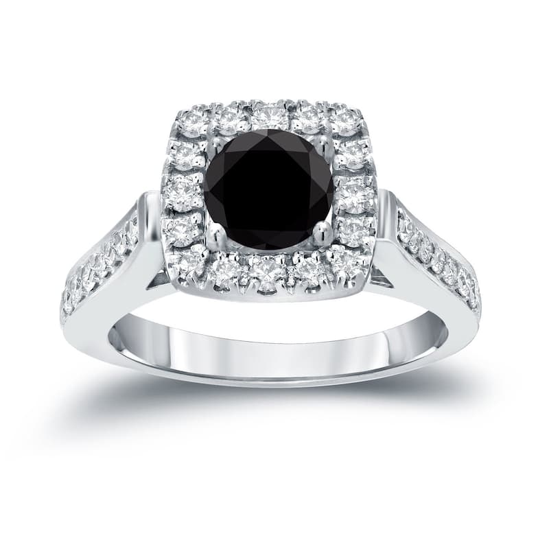 Auriya 14k Gold 7/8ctw Halo Black Diamond Engagement Ring (H-I, I1-I2) - 6.5 - White