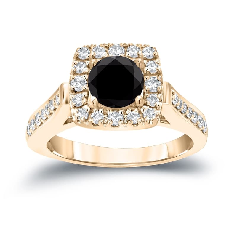 Auriya 14k Gold 7/8ctw Halo Black Diamond Engagement Ring (H-I, I1-I2)