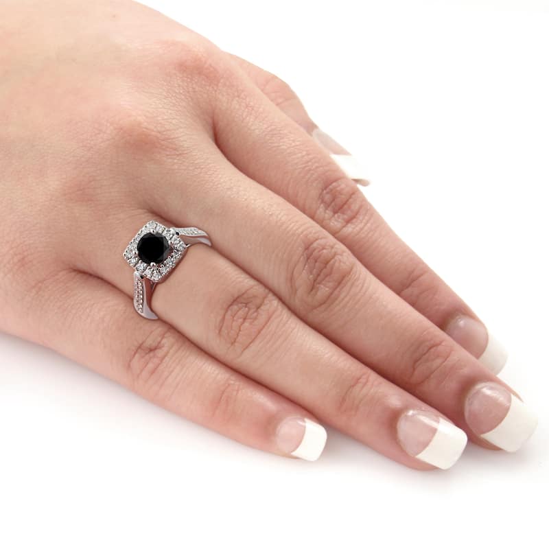 Auriya 14k Gold 7/8ctw Halo Black Diamond Engagement Ring (H-I, I1-I2)