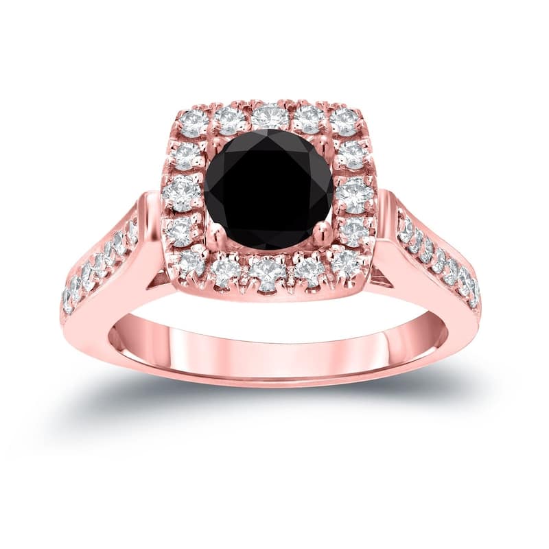 Auriya 14k Gold 7/8ctw Halo Black Diamond Engagement Ring (H-I, I1-I2) - 7 - Rose