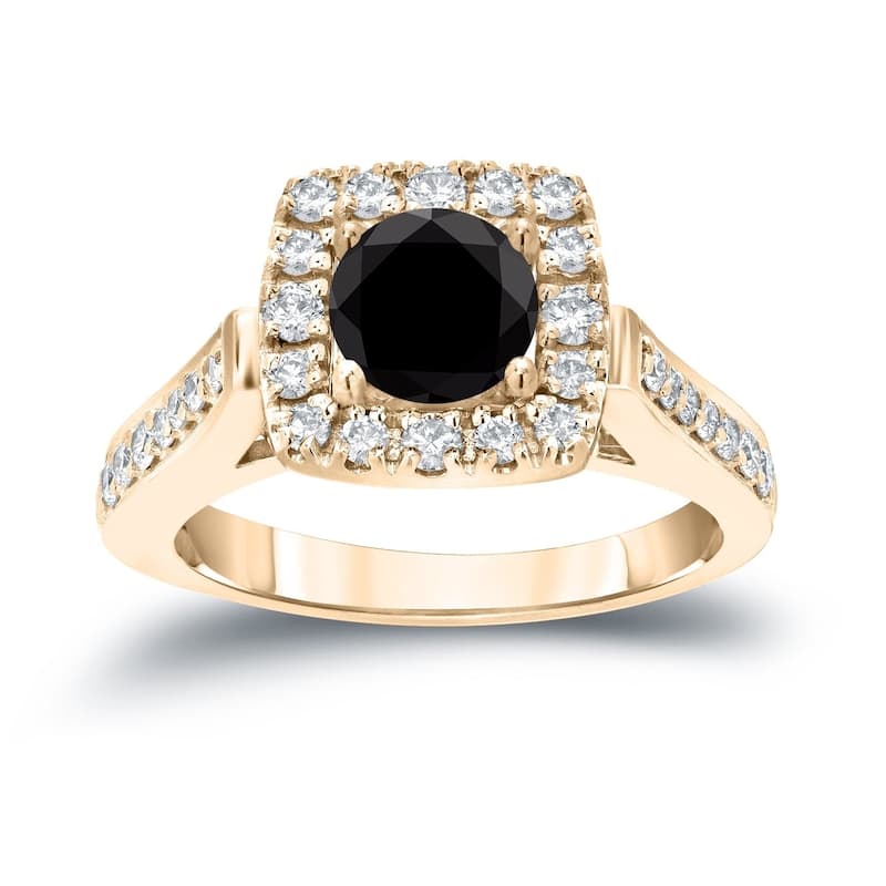Auriya 14k Gold 7/8ctw Halo Black Diamond Engagement Ring (H-I, I1-I2) - 4 - Yellow