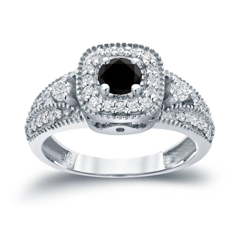 Auriya 14k Gold 3/5ctw Unique Halo Black Diamond Engagement Ring H-I, I1-I2 - 6.5 - White