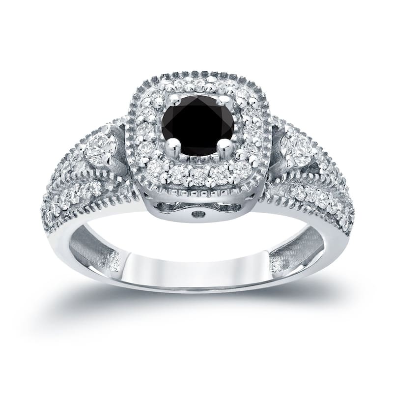 Auriya 14k Gold 3/5ctw Unique Halo Black Diamond Engagement Ring H-I, I1-I2