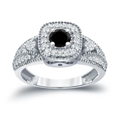 Auriya 14k Gold 3/5ctw Unique Halo Black Diamond Engagement Ring H-I, I1-I2