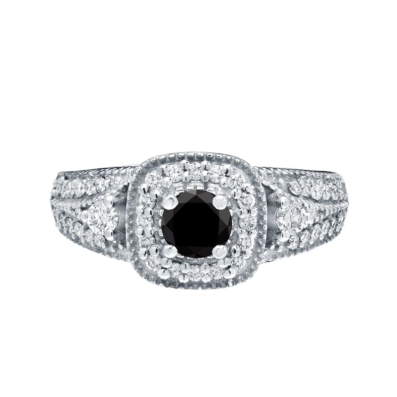 Auriya 14k Gold 3/5ctw Unique Halo Black Diamond Engagement Ring H-I, I1-I2