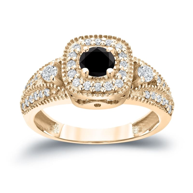 Auriya 14k Gold 3/5ctw Unique Halo Black Diamond Engagement Ring H-I, I1-I2