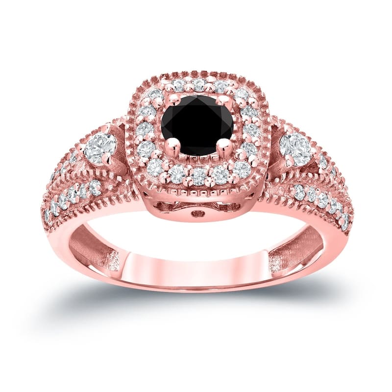 Auriya 14k Gold 3/5ctw Unique Halo Black Diamond Engagement Ring H-I, I1-I2 - 6.5 - Rose