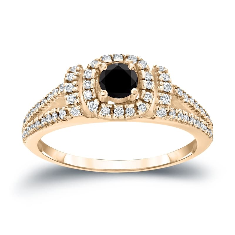 Auriya 14k Gold 1/2ctw Halo Black Diamond Engagement Ring - 5.5 - Yellow