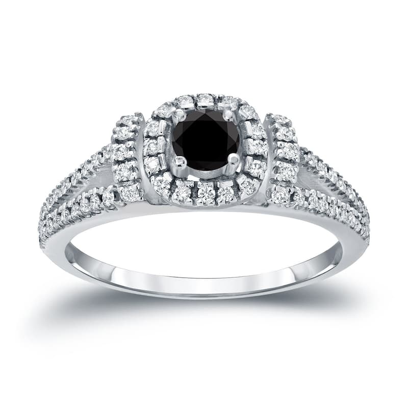 Auriya 14k Gold 1/2ctw Halo Black Diamond Engagement Ring - 5.5 - White