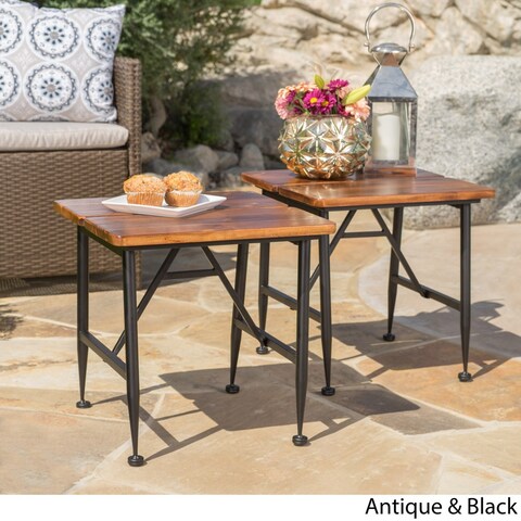 Eleanora Outdoor Acacia Wood End Table (Set of 2) by Christopher Knight Home