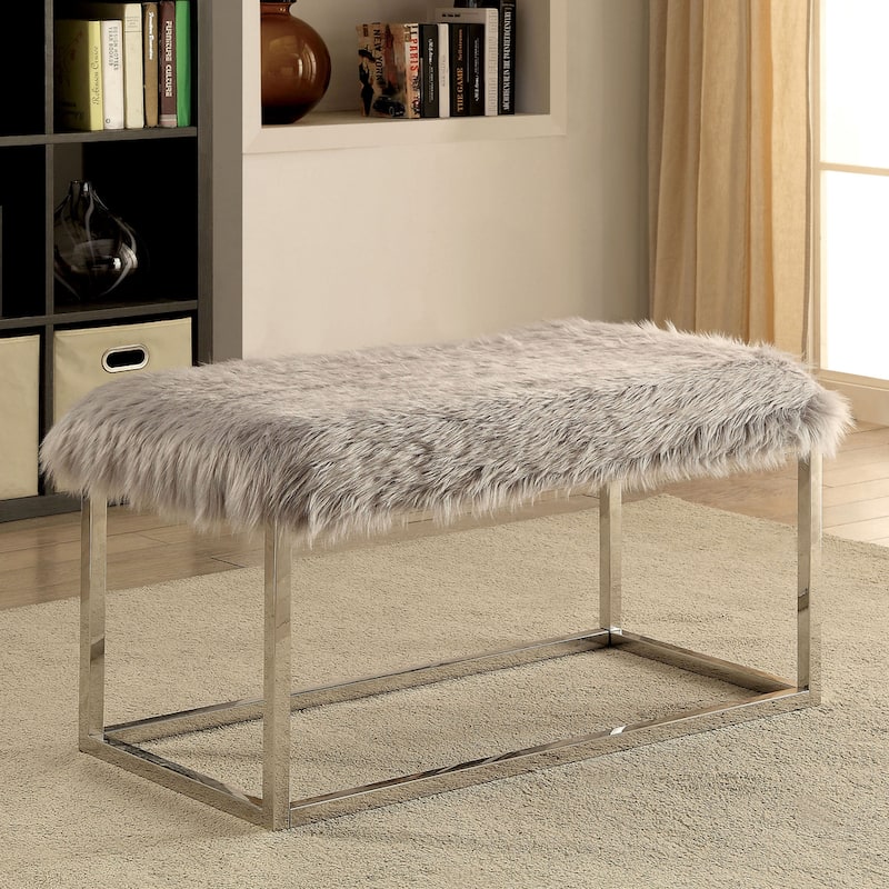 Kika Contemporary 40-inch Fur Fabric Bench by Furniture of America