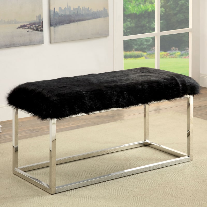 Kika Contemporary 40-inch Fur Fabric Bench by Furniture of America - Black