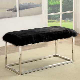 Furniture of America Shika Chrome Fur-like Bench