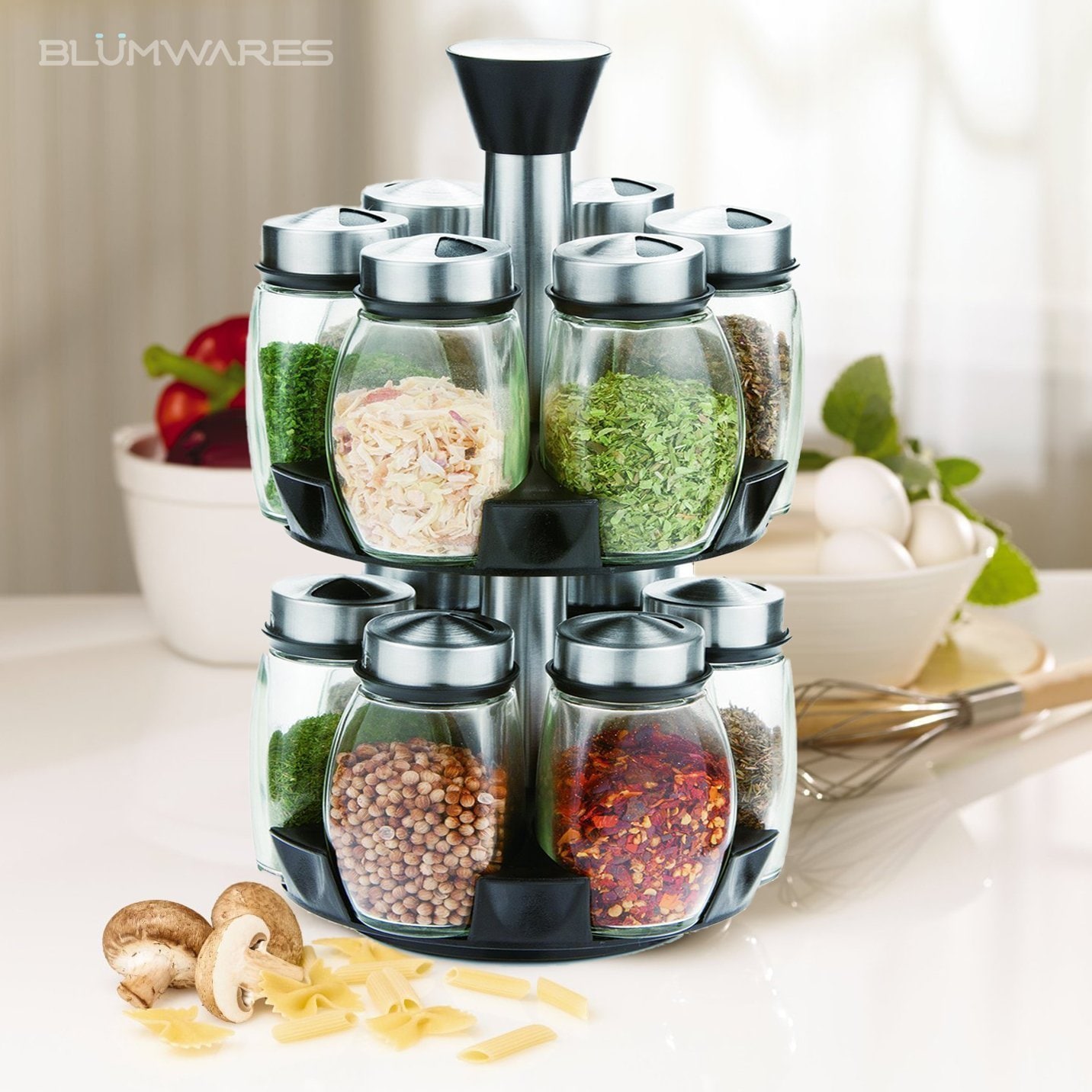 Spinning Glass 12 Jar Spice Jar & Rack Prep & Savour