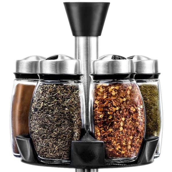Glass Spice Jar Set With Rotating Lid 6 Piece Shaker Salt Pepper