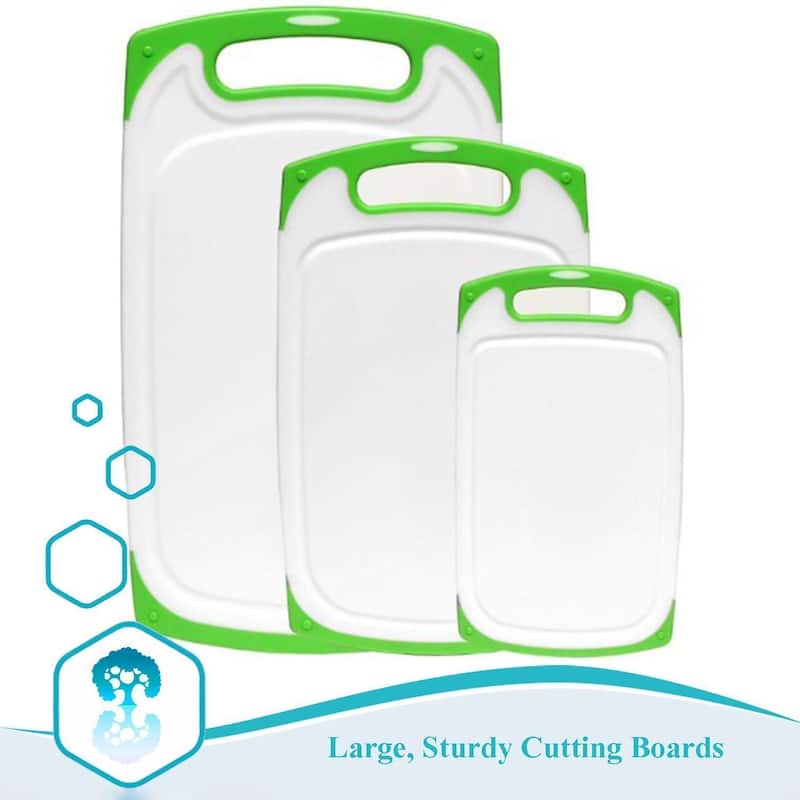 Belwares Cutting Board w/ Non-Slip Feet & Drip Groove Set of 3 - Green